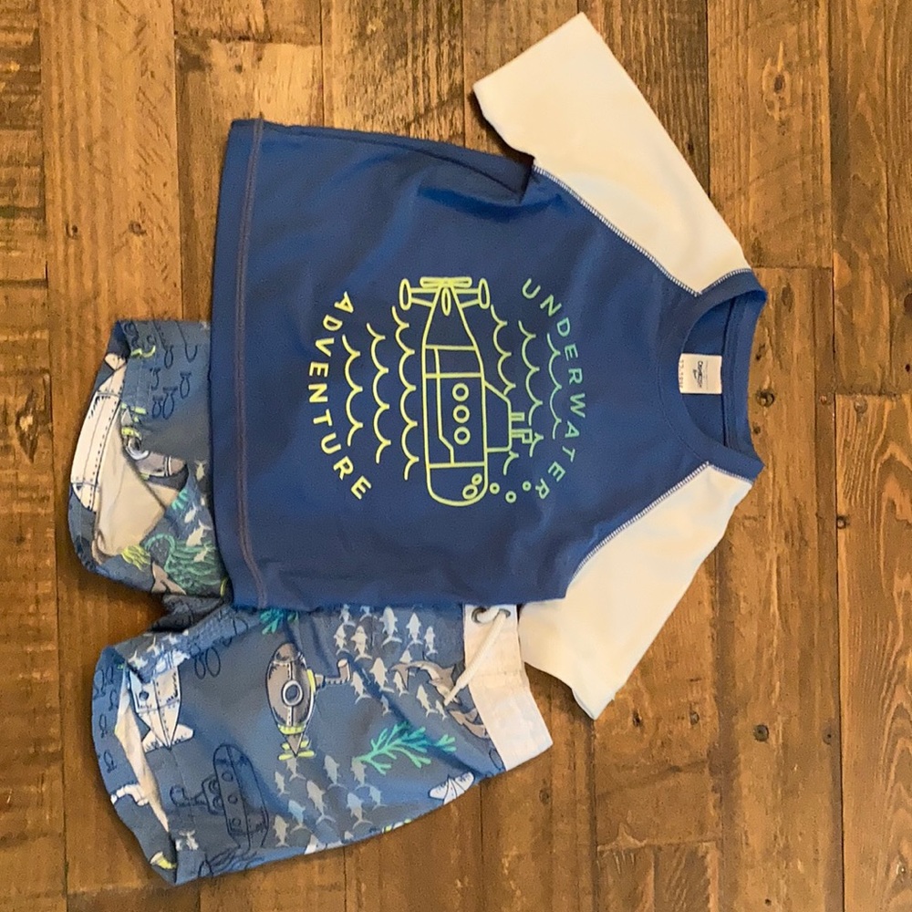 Oshkosh baby swim truck and matching rash guard